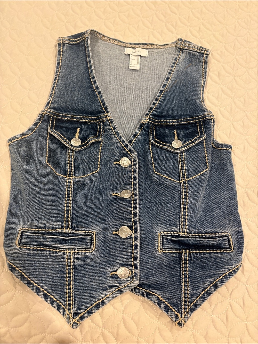 Forever 21 Blue Denim Button-Front Vest
